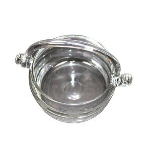 Vintage Lead Crystal Glass Basket with Etched Floral Design